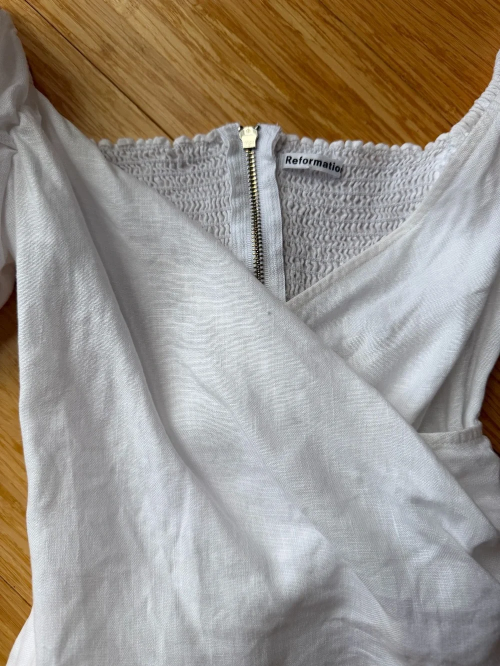 Reformation Framboise White Linen Puff Sleeve Top Size 4